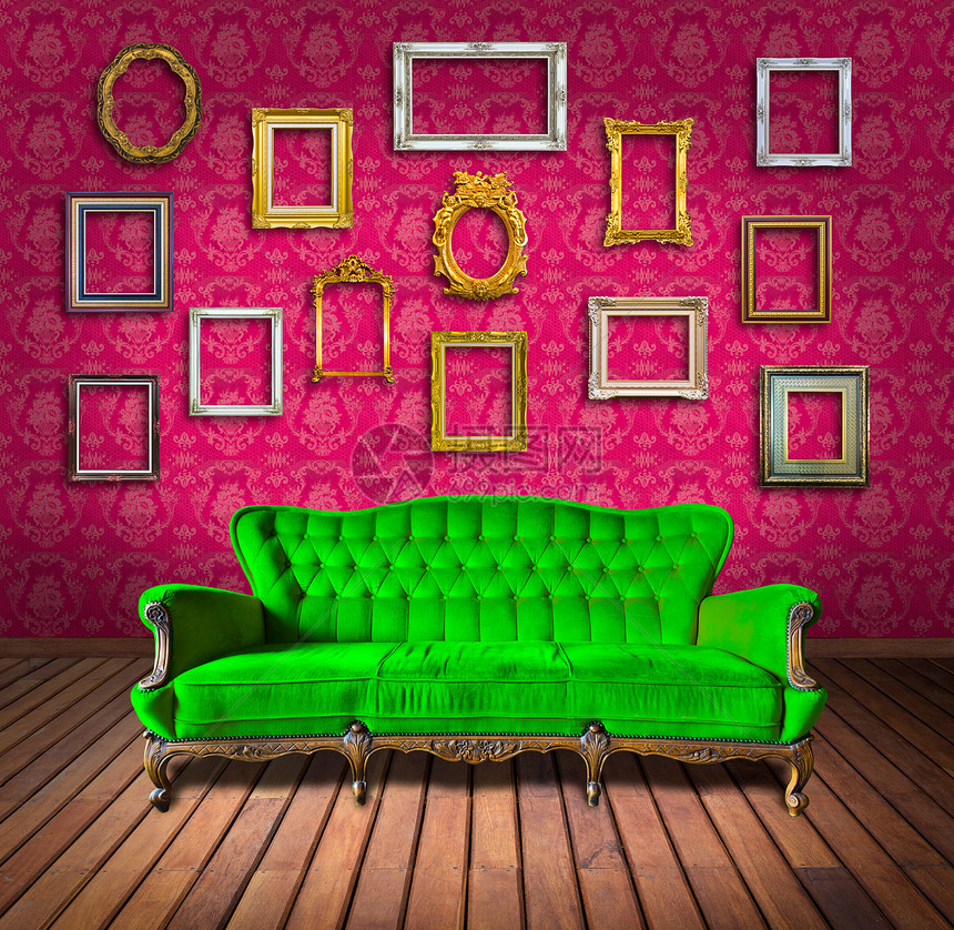 陈年豪华的椅子和架子在房间里蓝色奢华插图装潢扶手椅皮革家具座位墙纸风格图片
