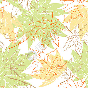 无缝无缝模式的多彩秋叶绿色墙纸树叶橙子季节性黄色棕色插图叶子季节背景图片