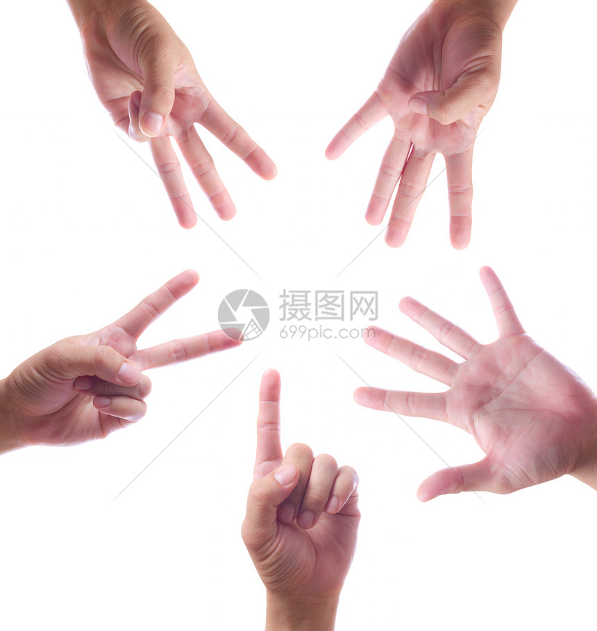 手数一到五表决棕榈问候语解决方案手指拇指帮助戒指商业白色图片