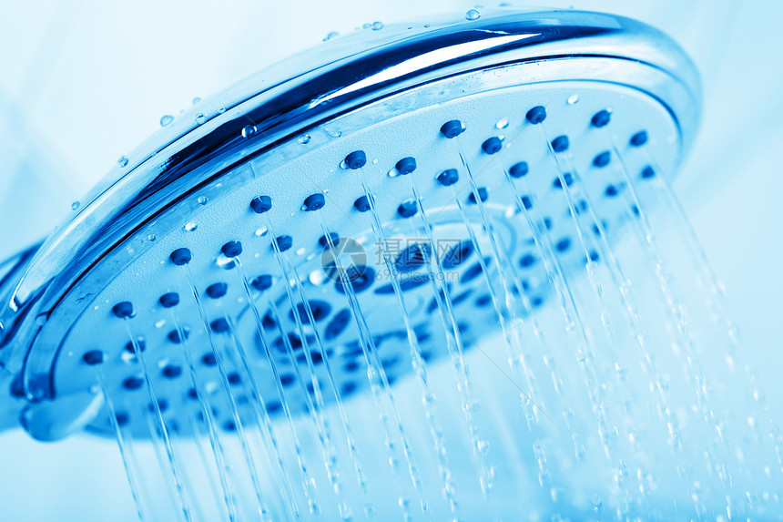 蓝色淋浴运动水滴液体家庭房间温泉卫生溪流喷射金属图片