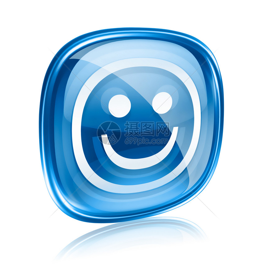 蓝色的笑脸玻璃 在白色背景上被隔绝幸福键盘微笑阴影电脑网页徽章喜悦互联网网站图片