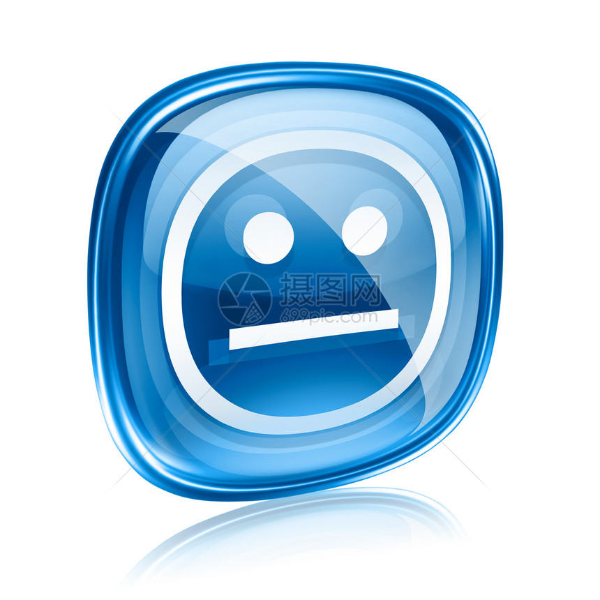 蓝色的笑脸玻璃 在白色背景上被隔绝幸福欢迎网页表情徽章喜悦插图微笑阴影符号图片