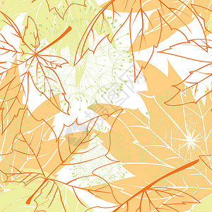 无缝无缝模式的多彩秋叶季节白色插图树叶棕色墙纸叶子黄色橙子植物背景图片