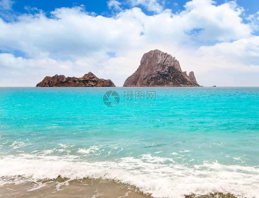 伊比扎海滩Es Vedra岛景点阳光胰岛波浪海岸旅行假期海滩蓝色晴天图片