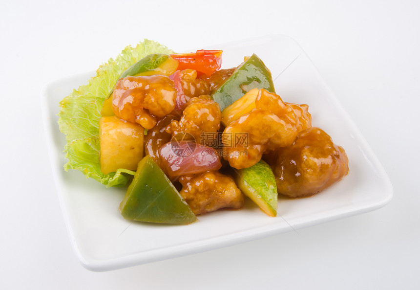 猪肉甜和酸营养菠萝时间吃饭筷子午餐胡椒餐厅菜单食物图片