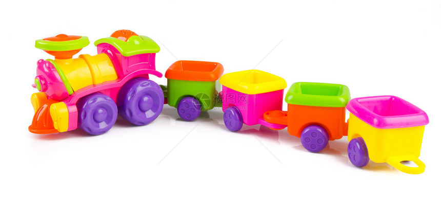 白色背景的婴儿玩具乐趣轮子儿童塑料幼儿园礼物鸭子戒指蓝色红色图片