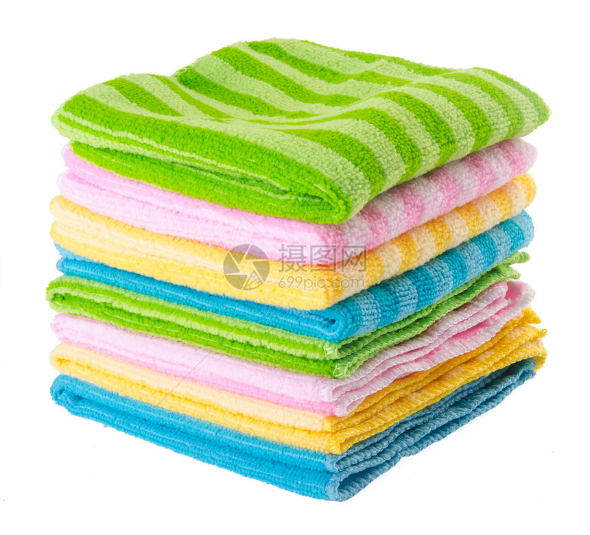 白色背景上的毛巾淋浴酒店吸水性卫生家居纺织品浴室海滩织物用品图片