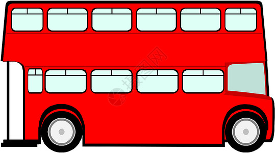 红双层公交车巴士综合运输公共汽车教练旅游乡愁白色红色民众插画