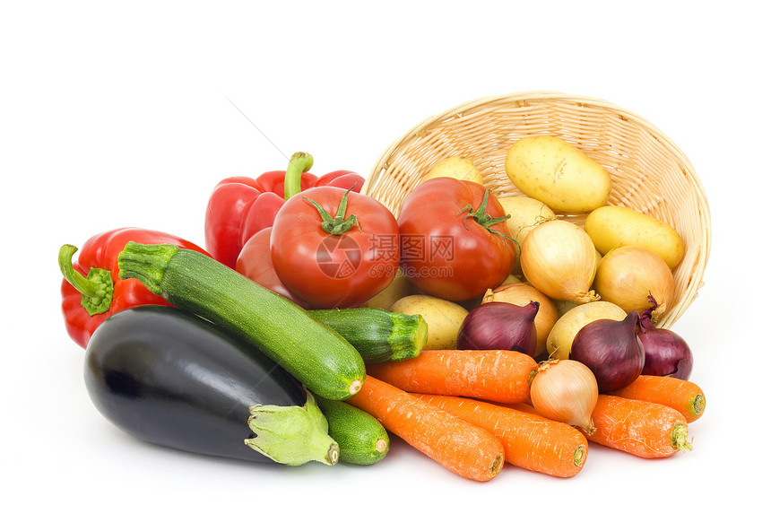 新鲜蔬菜篮子辣椒芳香饮食花园生长小枝厨房洋葱食物图片