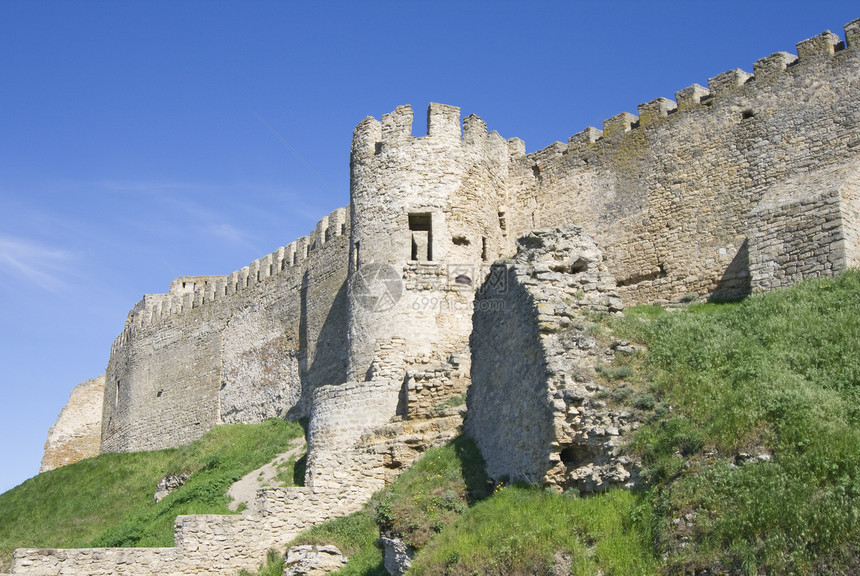乌克兰阿克曼堡垒蓝色历史城堡历史性建筑学旅游天空据点地标废墟图片