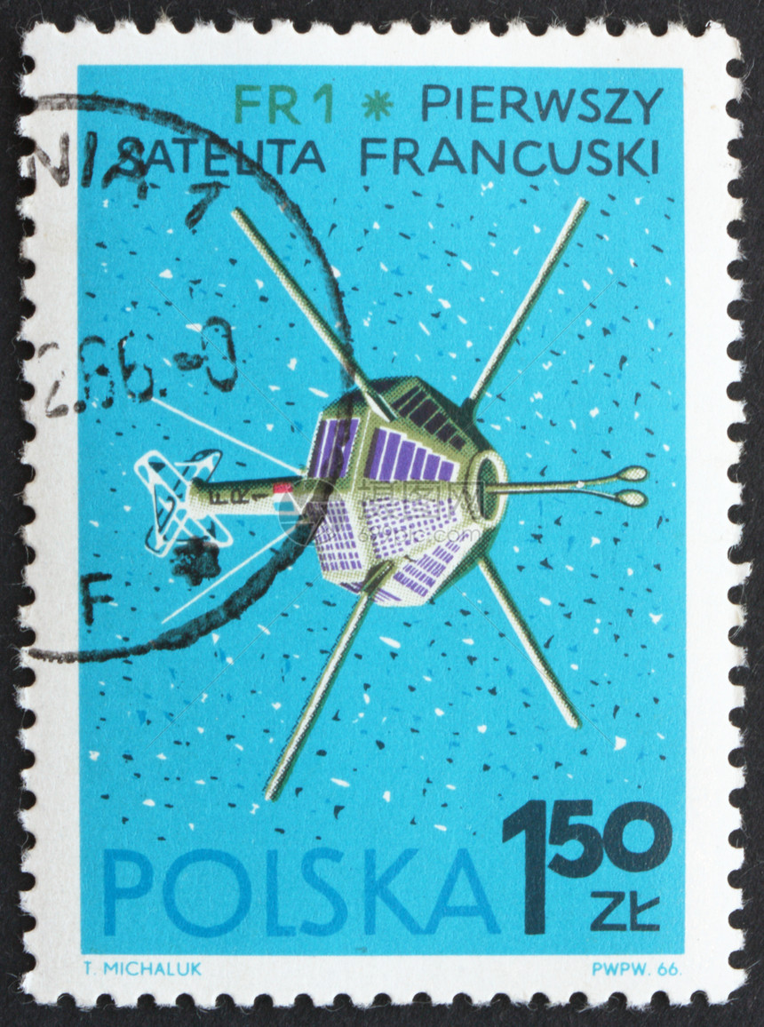 波兰邮戳 1966 FR 1 法国卫星图片