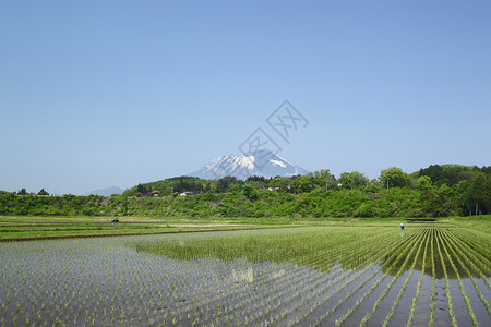 伊瓦特山和牧区景观村庄蓝色场地天空绿色国家田园农场蓝天背景图片