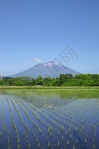 伊瓦特山和牧区景观国家蓝天农场天空村庄田园场地蓝色绿色背景图片