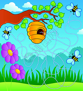 蜂巢迷宫蜜蜂主题迷宫插画