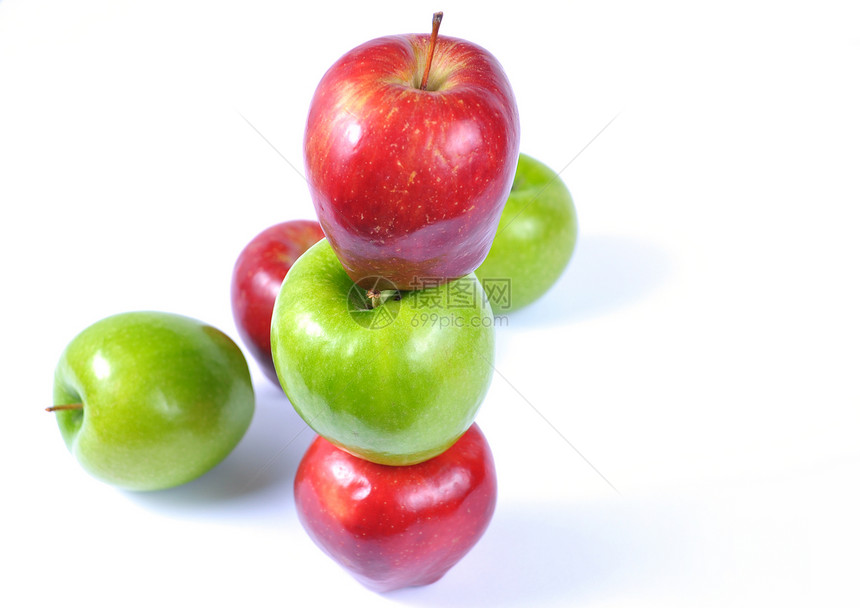 红苹果和绿苹果营养食物收成小吃果汁团体饮食叶子农业图片