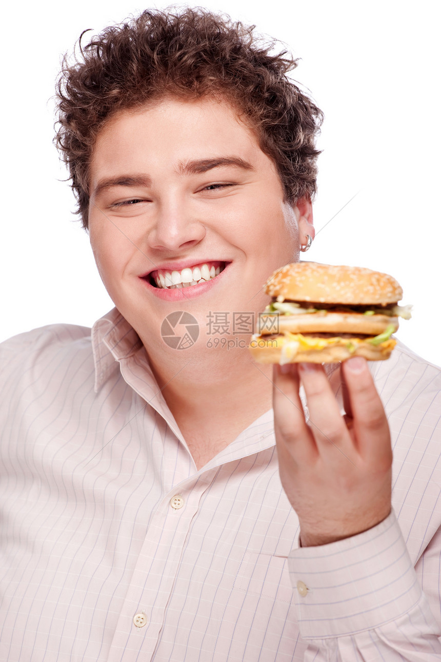 笑笑胖胖和汉堡包热量午餐男生小吃食欲饥饿晚餐男人重量美食图片
