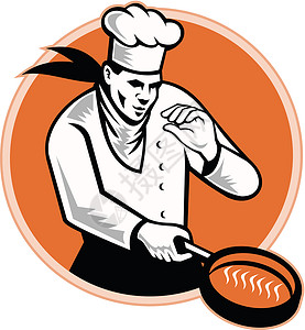 厨师烹饪泛环用具艺术品帽子职业插图圆圈男性工人男人平底锅背景图片