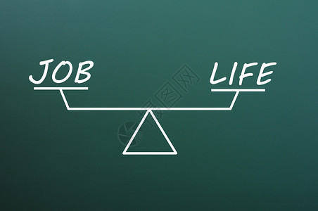 绿色黑板上的工作和生活平衡背景图片