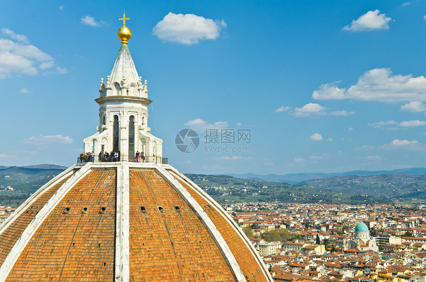 意大利佛罗伦萨建筑学地标天空纪念碑历史大教堂圆顶全景钟楼房屋图片