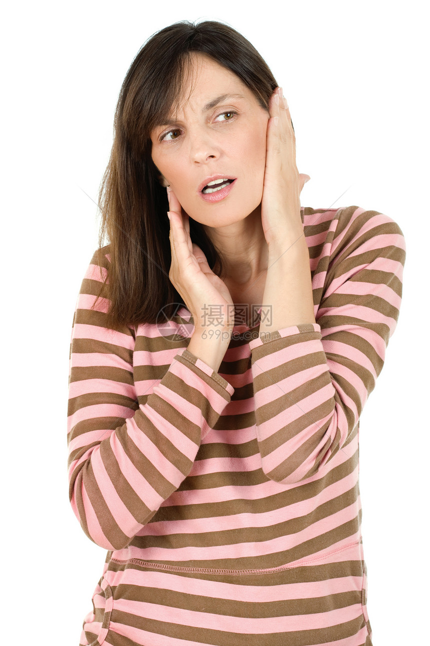 耳痛女士痛苦女孩耳朵青年女性伤害疾病症状药品图片