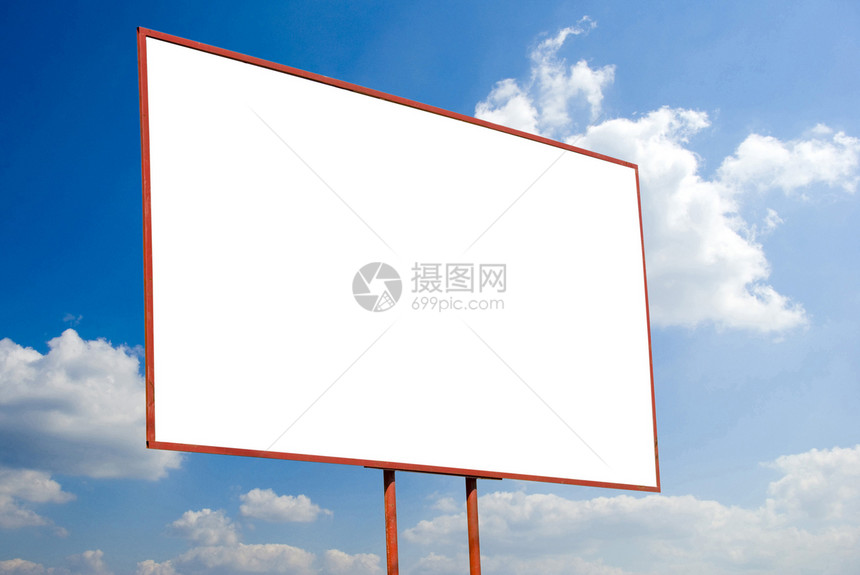 广告牌宣传木板展示白色海报账单空白营销天空横幅图片