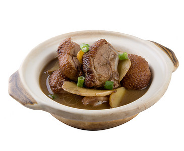 鸭食带以中国炖鸭为食美食烹饪桌子酱料油炸午餐洋葱香菜平底锅食物背景