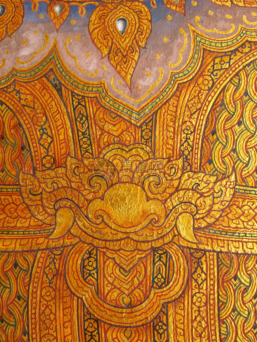 在泰国寺庙的墙壁画画和纹理绘画历史工艺装饰艺术佛教徒古董场景神社风格图片