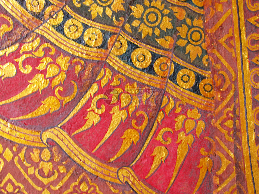 在泰国寺庙的墙壁画画和纹理工艺艺术历史文化佛教徒古董神社宗教场景装饰图片