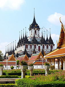 泰国建筑 拉特沙纳达瓦 洛哈普拉萨特寺庙日子阳光瓷砖胜地景点房顶旅游晴天吸引力背景图片