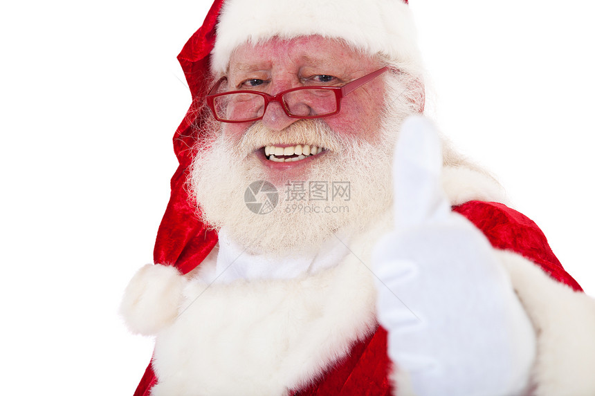 圣诞老人白色好工作传统戏服时候男人外观老年手势赞扬图片