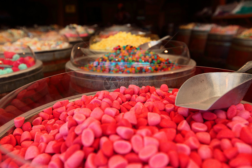 糖果店糖果细节的详情珠子小吃泻药市场甜点店铺金属蓝色饮食育肥图片