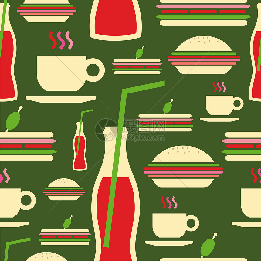 Grunge 快速食品图标集图案热狗牛扒插图杯子茶点手工筹码土豆食物午餐图片