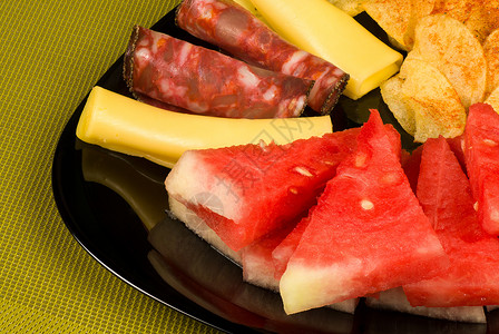 带冷肉的瓜水果筹码盘子起动机服务水平香肠背景图片
