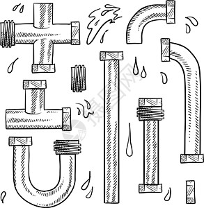 铜芯水管配件管道和水管矢量草图设计图片