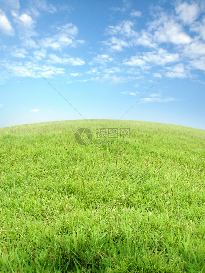 草原牧场蓝色白色绿色大草原场地草地天空图片