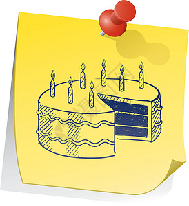 黄色蛋糕生日提醒提示粘性笔记矢量插画