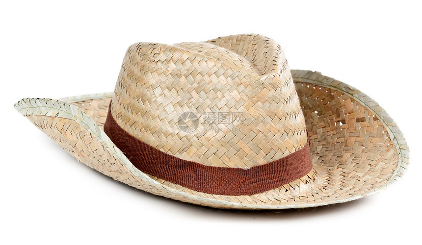 草帽湿顶配饰假期黄色乡村柳条工艺白色阴影边帽棕色图片