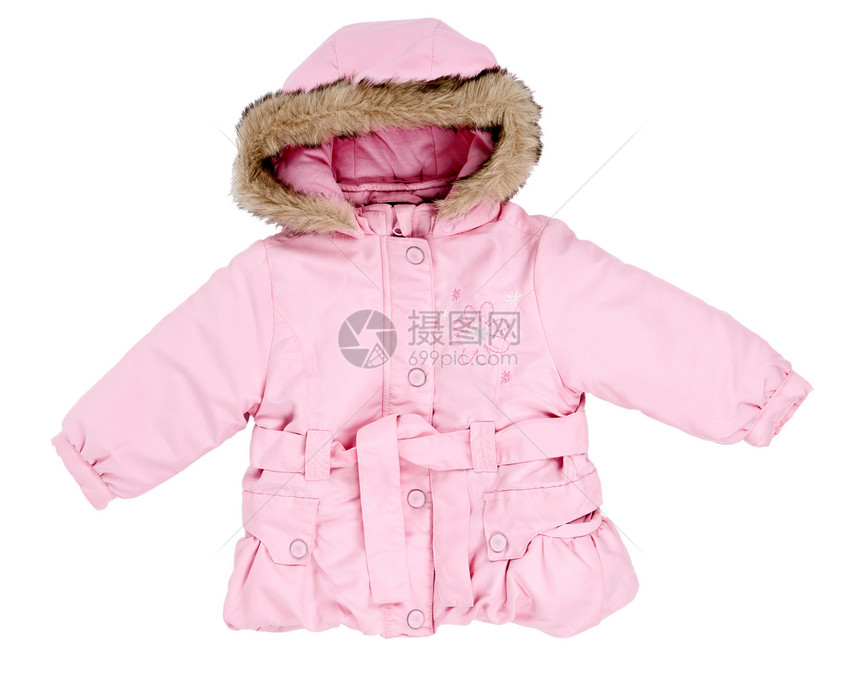 粉红色冬衣 头罩上带毛皮宝宝图片