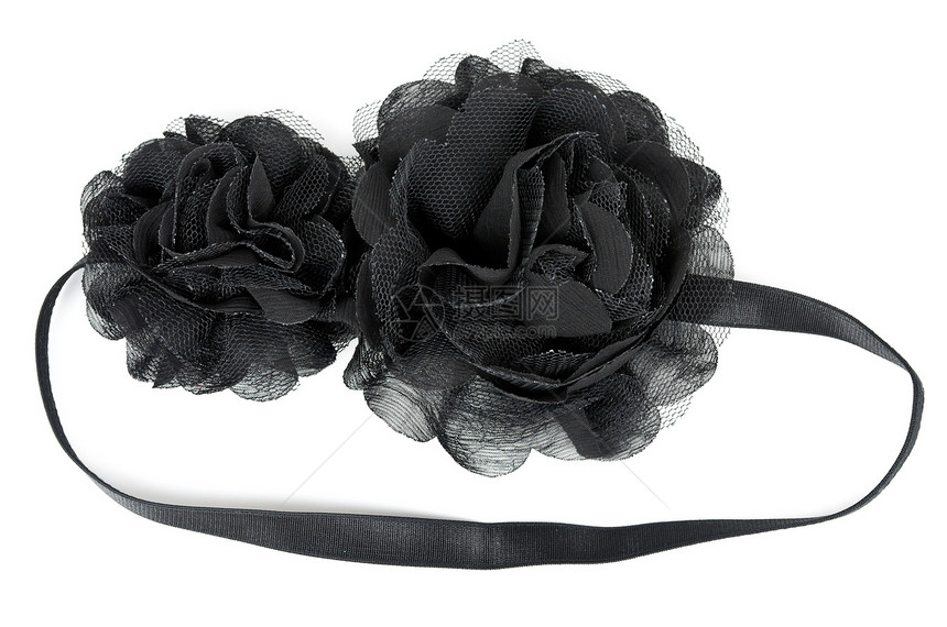 带晶体的黑织花手工丝绸钩针纺织品宏观白色配饰点缀装饰工艺图片