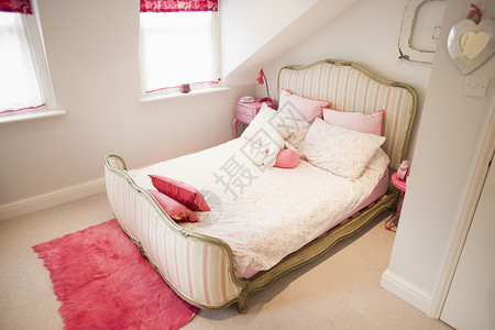 空卧室灯光水平台灯双人床设计女生房家具房间床头柜生活背景图片