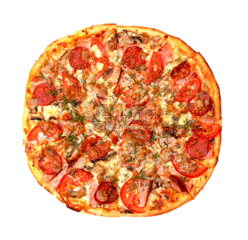 烤肉披萨白色熏肉圆圈火腿香料图片