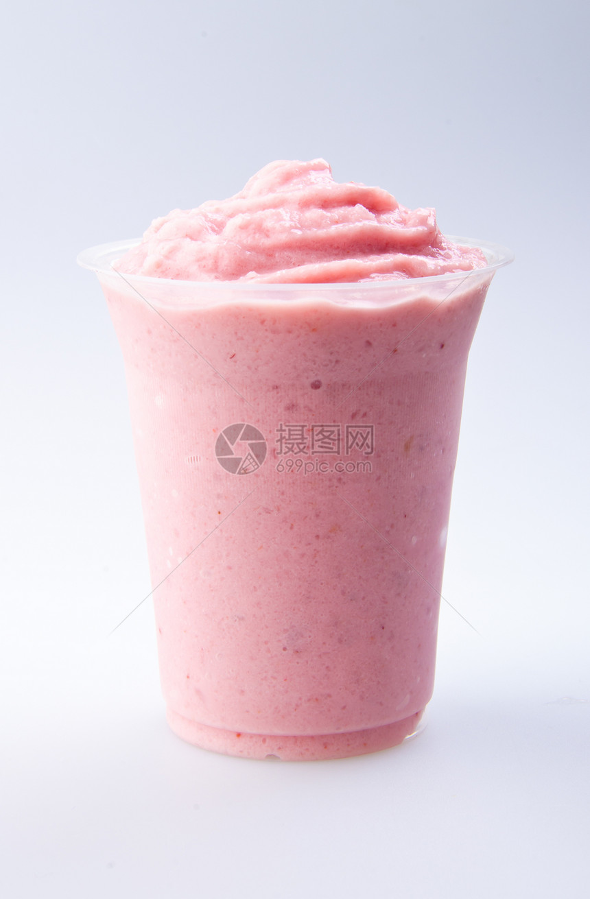 白上隔离的草莓酸酸奶水果白色早餐红色奶制品甜点玻璃牛奶罐装食物图片