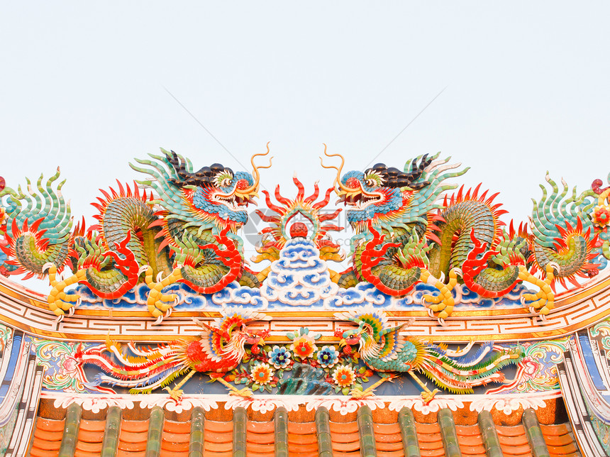 中国龙在屋顶上吉祥神话宗教历史操作旅行装饰品金子绘画故事图片