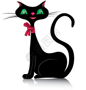 黑猫猫咪哺乳动物反射毛皮女孩丝带绿色插图微笑嘴唇高清图片