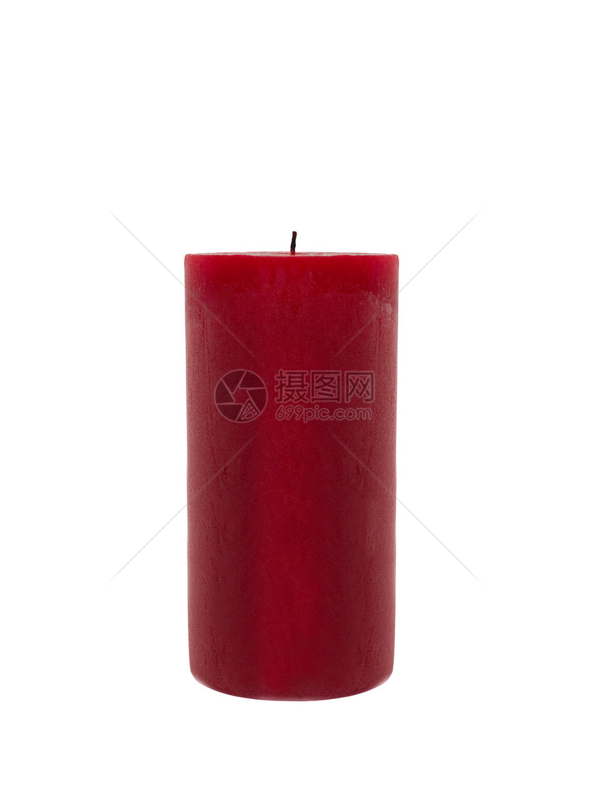 在白色背景前被隔离的红色蜡烛装饰性橙子灯芯宏观花圈派对图片