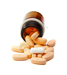 塑料罐中药丸的间接视制药治疗药品药物塑料白色圆形药片背景图片