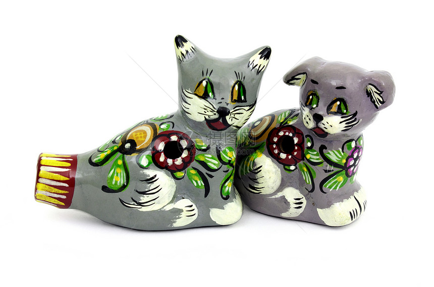 来自粘土的Penny口哨玩具小猫民间村庄陶瓷小屋绘画传统婴儿乐趣图片