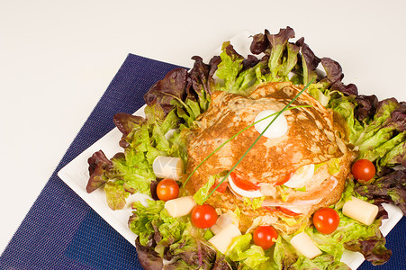 煎饼启动器蔬菜煎饼起动机沙拉美食服务糕点水平背景图片