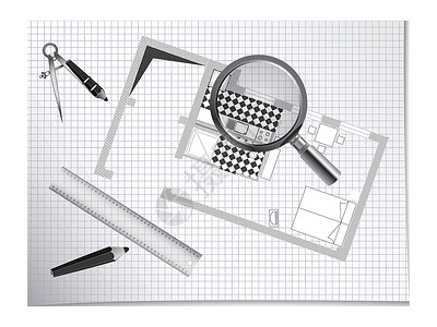 建筑设计纸建筑设计蜡笔框架插图学习教育文档玻璃铅笔测量工程插画