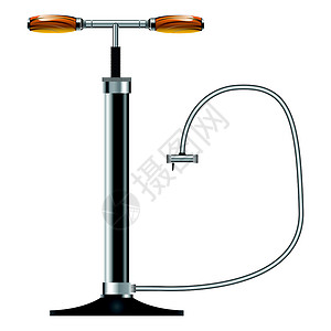 人工吹制人工气泵金属艺术软管自行车汽车木头车轮插图黑色仪器插画